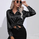 Elena | Chic Satin Long Sleeve Blouse