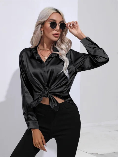 Elena | Chic Satin Long Sleeve Blouse