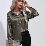 Elena | Chic Satin Long Sleeve Blouse
