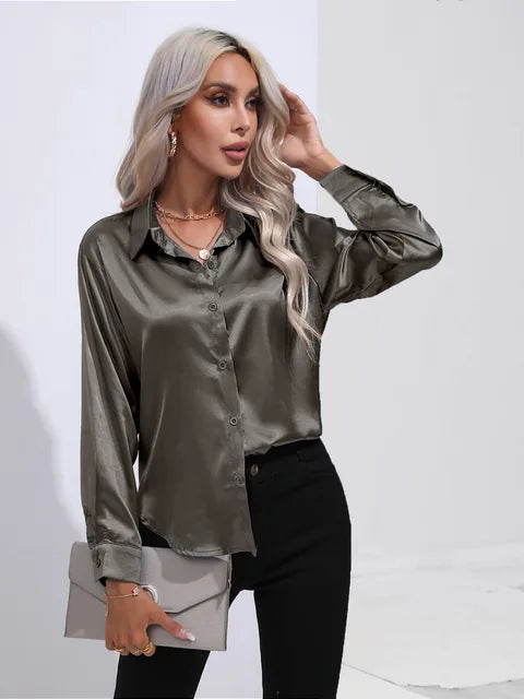 Elena | Chic Satin Long Sleeve Blouse
