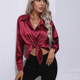 Elena | Chic Satin Long Sleeve Blouse