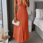 V Neck Cut Out Waist Sleeveless Pleated Maxi Dress(7 Colors Available!) afbeelding 5