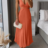 V Neck Cut Out Waist Sleeveless Pleated Maxi Dress(7 Colors Available!) afbeelding 5