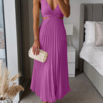 V Neck Cut Out Waist Sleeveless Pleated Maxi Dress(7 Colors Available!) afbeelding 10