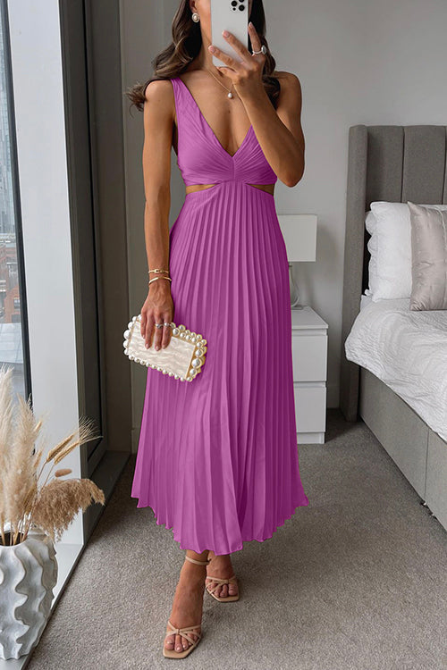 V Neck Cut Out Waist Sleeveless Pleated Maxi Dress(7 Colors Available!) afbeelding 10