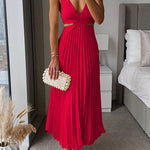 V Neck Cut Out Waist Sleeveless Pleated Maxi Dress(7 Colors Available!) afbeelding 9