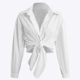 Mia | Chic solid knot long sleeve shirt