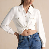 Sophie | Elegant button pocket long sleeve shirt
