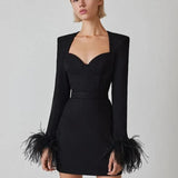 Celeste | Feather Trim Long Sleeve Dress